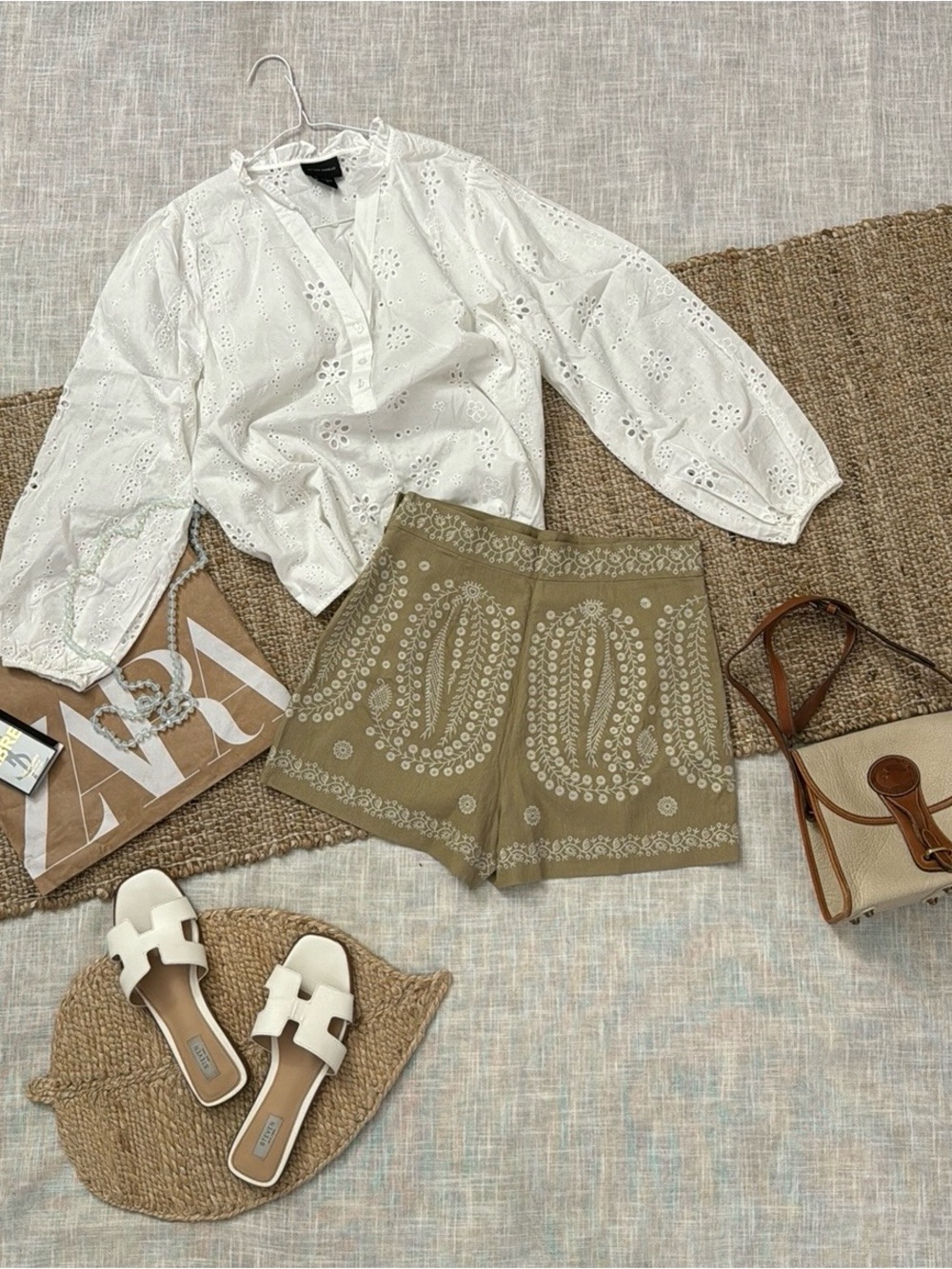 Zara  Embroidered eyelet High Waist Shorts - Picture 3 of 6